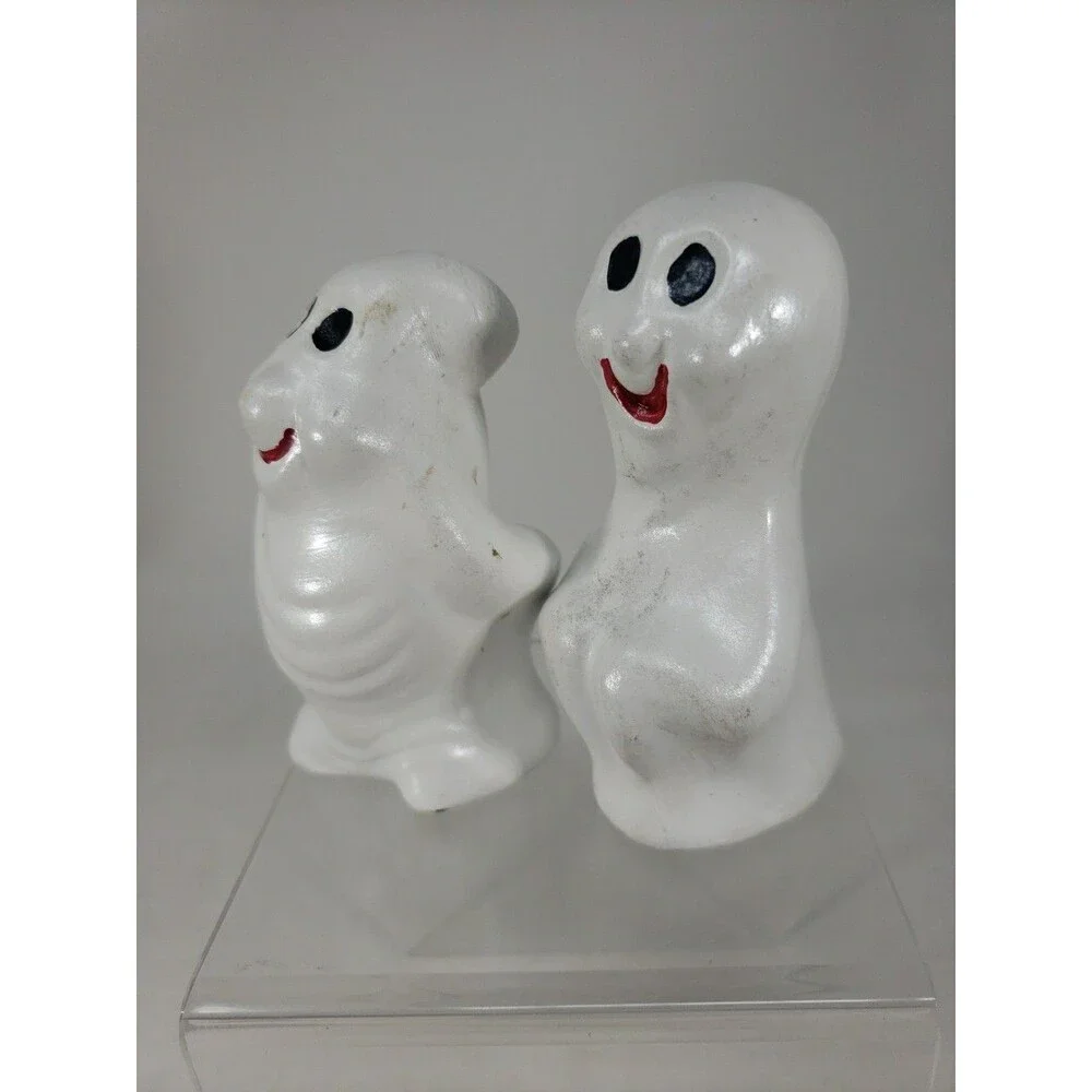 Vintage Ceramic Ghosts Smiling c1980s Hand Painted Halloween